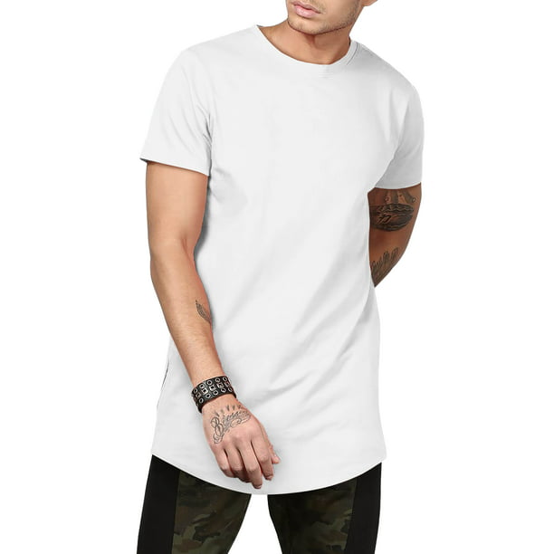 Men Cool T-Shirt Long Extended Basic Fashion Tee Casual Hip Hop Crew Neck M-2XL